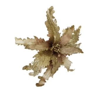 Imagem de Flor Artificial Natalina Poinsétia Champanhe E Rose Haste 50cm