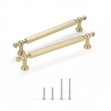 Imagem de Satanga Puxadores de armário de cozinha latão escovado moderno maçanetas de gaveta 12 cm pacote com 10 ferragens decorativas para puxadores rústicos de cômoda antiga porta de armário móveis de fazenda