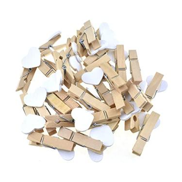 Imagem de HAHIYO Suportes de papel para foto com clipe de prendedor de roupa de madeira pintados com coração 3,5 cm Braçadeira apertada não desfiar corda Publicar avisos de leitura útil para pendurar cartão postal Casamento Branco 50 pçs