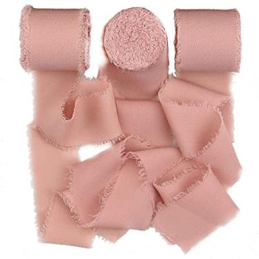 Imagem de S SHUNSTONE 3 rolos de fita de seda de chiffon, fita de franjas, 3,8 cm x 2,8 m, adequada para decoração de casamento, fita de casamento, convites, cartões comemorativos, buquês de noiva, artesanato DIY (mauve)
