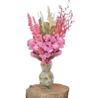 Imagem de Arranjo de Flores Desidratadas Petit rosa + Vaso de Vidro Centro de Mesa Decoração