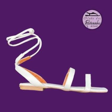 Imagem de Sandália De Amarrar Rasteira Branca White UP Modelo Gladiadora Feminina-Feminino