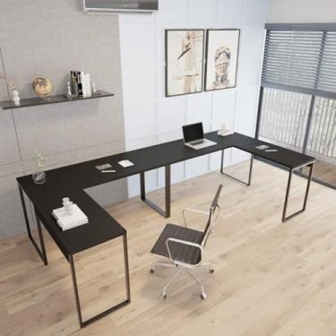 Imagem de Kit 2 Mesas de Escritório em L Estilo Industrial 1,50mx1,50m Kuadra Onix