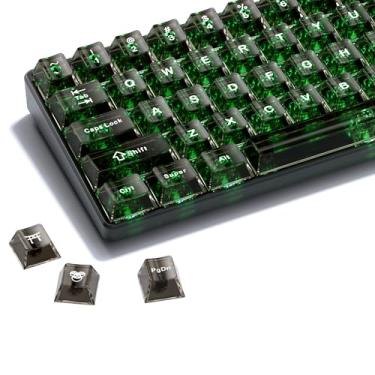 Imagem de HITIME XVX Teclas transparentes, teclas pretas transparentes 60 65 75 100 por cento, conjunto de teclas personalizadas de cerâmica de cristal 124 teclas, perfil cereja, brilho, estilo bonito para