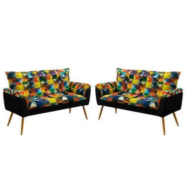 Imagem de Kit 2 Poltronas Namoradeira Beta Sued Estampado Colorido com Preto Ara