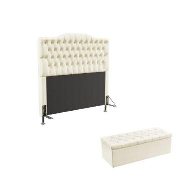 Imagem de Kit Cabeceira Pollux 140 e Calçadeira Sagitarius N-030 Veludo Bege Ara