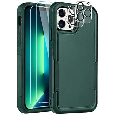 Imagem de LOQUPE Capa para iPhone 13 Pro Max, [proteção contra quedas de grau militar de 3 metros] [protetor de tela de vidro temperado + protetor de lente de câmera] [à prova de choque] Capa protetora de telefone resistente, verde