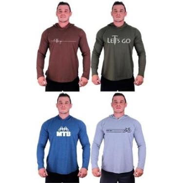 Imagem de Kit 4 Camisetas Manga Longa com Touca Longline Estampada Fitness Musculação Dia-a-Dia-Masculino