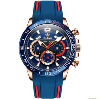 Imagem de Relógio Quartzo Impermeável Masculino Esportivo Casual Pulseira De Borracha Azul Dourado