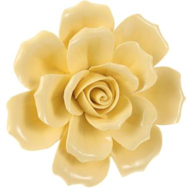 Imagem de Ciieeo Decoração de parede rosa de cerâmica decoração de parede 3D rosa ornamento de flor artificial fundo de parede mural pendurado decoração de flores amarelo