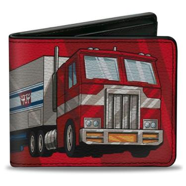 Imagem de Buckle-Down Carteira Hasbro, Bifold, Transformers Optimus Prime Semi Truck e Autobot Shield Reds, couro vegano, Vermelho, 4.0" x 3.5", Casual