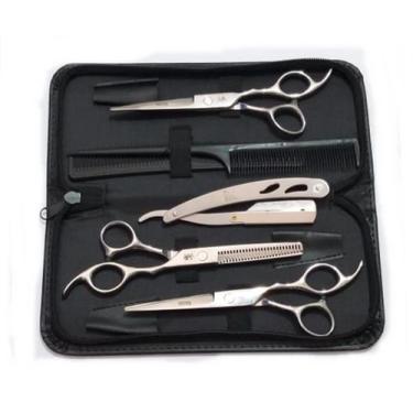 Imagem de Kit 3 Tesouras Profissionais Fio Laser Fio Navalha Desfiadeira Navalha