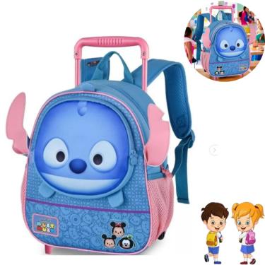 Imagem de Mochila Passeio Escolar Infantil Com Rodinhas Stitch Tsum Clio Criança Menina