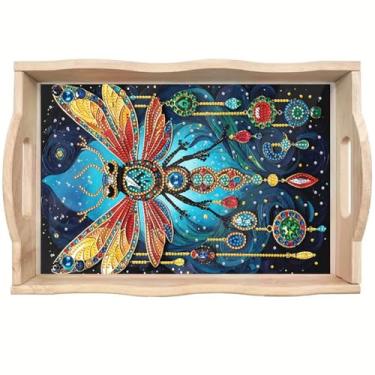 Imagem de ShuoBeiter DIY Diamond Art Tray with Handle Diamond Art Painting Plate Creative Design Handmade Wooden Tray Mosaic Making 7.8x11.8 Inches（S9)