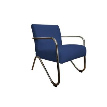 Imagem de Poltrona Decorativa Bela Suede Azul Marinho Braço Cromado Mz Decor - M