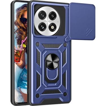Imagem de Ephoou Capa protetora para OnePlus 13, proteção à prova de choque de grau militar com capa de câmera deslizante e suporte magnético giratório de 360° para OnePlus 13 SJ azul