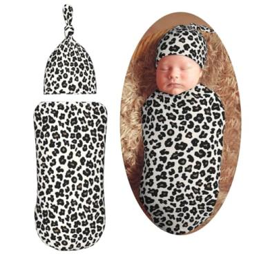 Imagem de KiuLoam Cobertor vintage preto marrom com estampa de leopardo para recém-nascido, conjunto de chapéus, cobertores macios para bebês e meninos e meninas