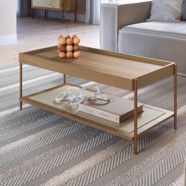 Imagem de Mesa de Centro Ares Retangular c/ Prateleira 93cm Palhinha Pé Metal Os