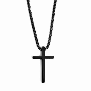 Imagem de Colar pingente crucifixo preto masculino aço inoxidável à prova d'água