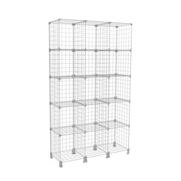 Imagem de Estante Aramada com Nichos 40x40cm para Livros Roupas Estoque Loja Confecção Prateleira de Aço Multiuso (Branco, 15 Nichos (205x120x40cm))