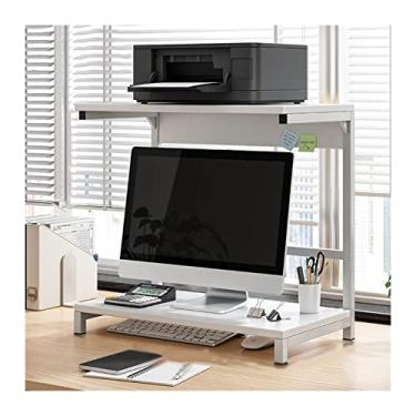 Imagem de Estante de livros, estante vertical, estante de livros, estante de mesa, suporte de elevação para monitor de PC, suporte de duas camadas, organizador de mesa, suporte de impressora, G 48 cm × P 30 cm