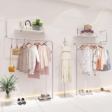 Imagem de CUTPOIY Artigos para uso diário expositor de roupas em lojas de roupas boutique, rack de roupas moderno montado na parede, rack de roupas de tubo industrial (prata 150 cm/59 pol)