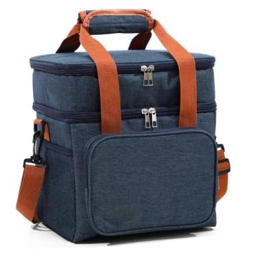 Imagem de Bolsa Térmica para Marmita, 13,5L, 2 Andares, Alças Duplas, 4 Cores Disponíveis, 29x24x18cm (Azul)
