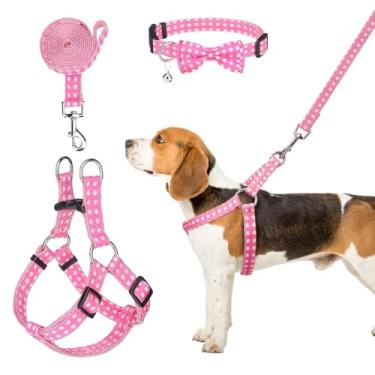 Imagem de Conjunto de arnês para cães com coleira e gravata borboleta – Peitoral para filhotes de bolinhas, à prova de fuga ajustável, colete para cães sem puxar para caminhadas ao ar livre, adequado para cães pequenos, médios e grandes M