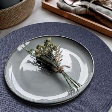 Imagem de 4 Jogo Americano Redondo Juta Azul - Impermeável Pvc