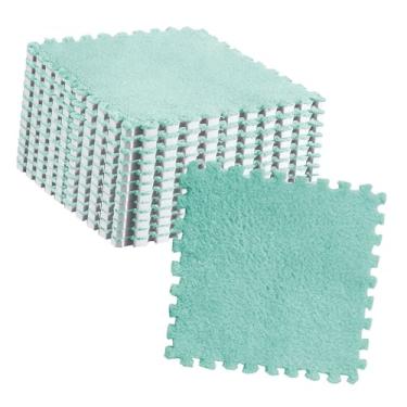 Imagem de 10pcs de Pelúcia de Piso Piso - Telhas Fofas, Cortáveis ​​e Não Deslizantes para a Sala e Sala Estar - Tapetes Quebra cabeça Macios Aconchegantes (Verde de menta)