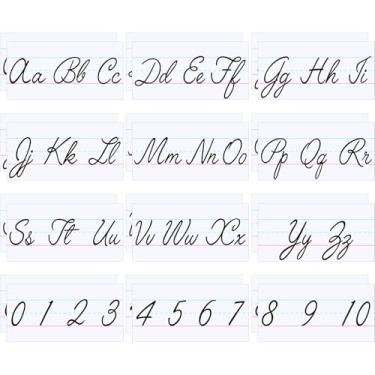 Imagem de Mooliwe 24 peças de parede cursiva do alfabeto para sala de aula, 11,8 x 16 cm, faixa numérica, pôsteres, listas de boletins, abc e números de 0 a 10 bordas
