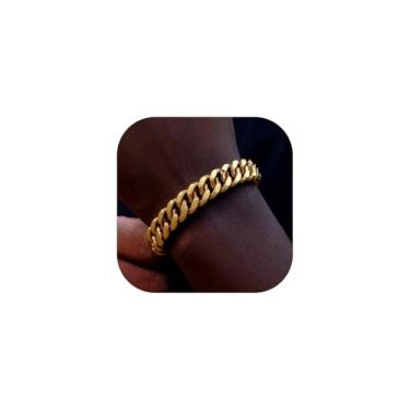 Imagem de ChainsHouse Pulseira masculina de elos cubanos, aço inoxidável/preto/banhado a ouro 6 mm/10 mm/14 mm de largura, 19 cm/21 cm de comprimento, caixa de presente, 8.3 inch, Metal