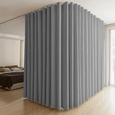 Imagem de MaKefeile Conjunto de cortinas divisórias de quarto e trilhos flexíveis dobráveis, divisórias de privacidade cortina de teto cortinas blackout para sala de estar quarto (W180 × A84 em 1 painel cinza