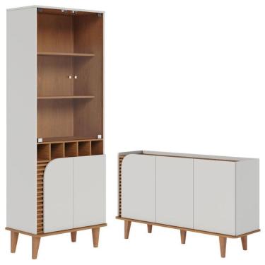 Imagem de Cristaleira E Aparador Buffet Para Sala Jurerê Off White Matte Freijó – Colibri