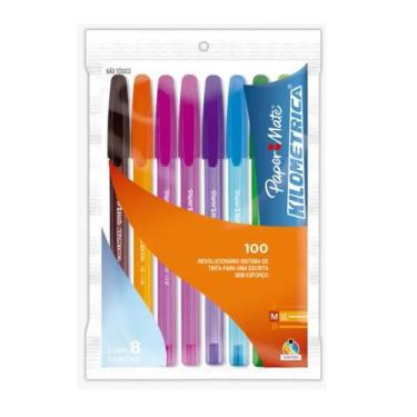 Imagem de Kit caneta paper mate kilometrica 100 1.0 mm media c/ 8 cores - PAPERM