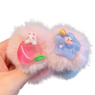 Imagem de AIEDE Laço de cabelo fofo fofo com pingente de coração rosa e azul para meninas, pacote com 2