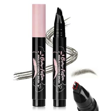 Imagem de Erinde Caneta de sobrancelha com pincel angular, lápis de sobrancelha microblading líquido para mulheres, lápis de sobrancelha com traços semelhantes a cabelo, impermeável, à prova de manchas, lápis