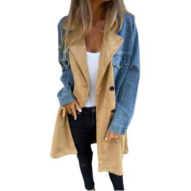 Imagem de Jaquetas Jeans Femininas Jaqueta Jeans Terno Colarinho Denim Patchwork Jaqueta Jeans De Comprimento Médio, Cowboy Blue, S