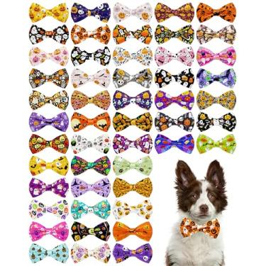 Imagem de PET SHOW Pacote com 50 gravatas borboleta para cães grandes e médios para cães grandes e médios, gravatas borboleta de abóbora, nós fantasmas, acessórios de cuidados para animais de estimação, M/G