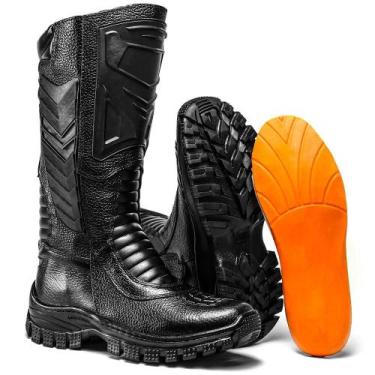 Imagem de Bota Masculina Couro Cano Alto Militar Bombeiros Zíper Resistente - Sa