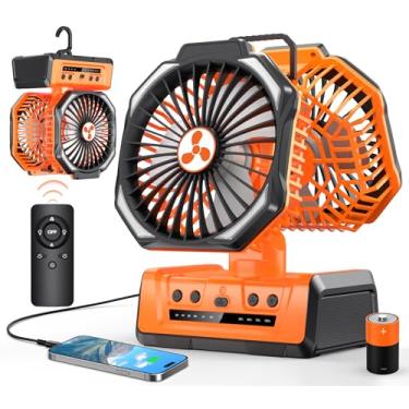 Imagem de Ventilador recarregável portátil de cabeça dupla 20.000 mAh Ventilador de acampamento alimentado por bateria sem fio com lanterna LED e controle remoto, oscilação automática, gancho, operado por