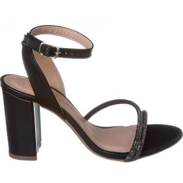 Imagem de Sandália Feminina Salto Grosso Médio Bloco Pedraria Strass - Fashionei