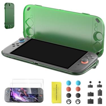 Imagem de Protective set for Switch 2 (2025) – Matte Green Protective set with Charging Port Access | Includes 2 Screen Protectors, 8 Thumb Grips & Dust Plugs | Slim, Waterproof & Anti-Shock Design
