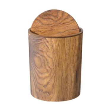 Imagem de Fxzqgnh Lixeira com Textura de Madeira Sintética, Lata de Lixo, Lixeira, Retrô, Lata de Lixo Redonda, Recipiente de Lixo para Sala de Estar, Escritório, S