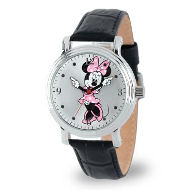 Imagem de Disney Minnie Mouse Relógio analógico de quartzo vintage com mãos articuladas, Prata, Movimento de quartzo