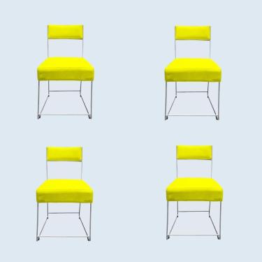 Imagem de Kit 04 Cadeiras Atena Base De Ferro Maciço Prata Suede Amarelo D'classe Decor
