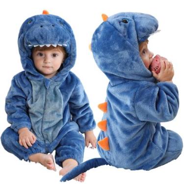 Imagem de Macacão Michley unissex para bebês e meninas, dinossauro azul, de 6 a 