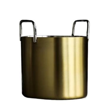 Imagem de Balde de gelo para festas balde de gelo de aço inoxidável dourado fosco escovado com alça de transporte confortável balde de gelo isolado ótimo para bar em casa, recipiente de gelo de champanhe para