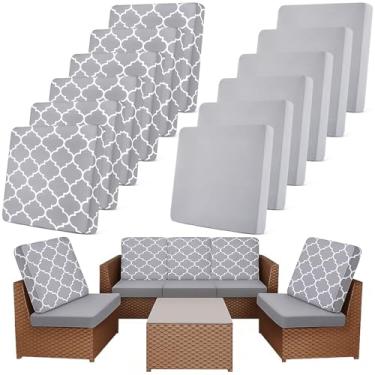 Imagem de Newwiee 12 peças de capas de almofada elásticas para área externa, capa de sofá de substituição, capa de sofá, cadeira, varanda, pátio, protetor de móveis, flexível, lavável (cinza claro, marroquino e