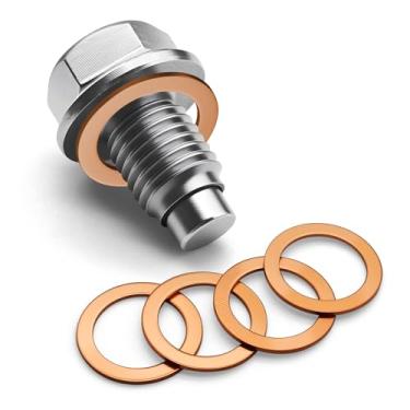 Imagem de PACLVIO Bujão de drenagem de óleo magnético M12 x 1,5, plugue de drenagem de cárter de óleo, parafuso de porca de depósito de aço inoxidável com arruela de esmagamento de cobre, acessórios automotivos